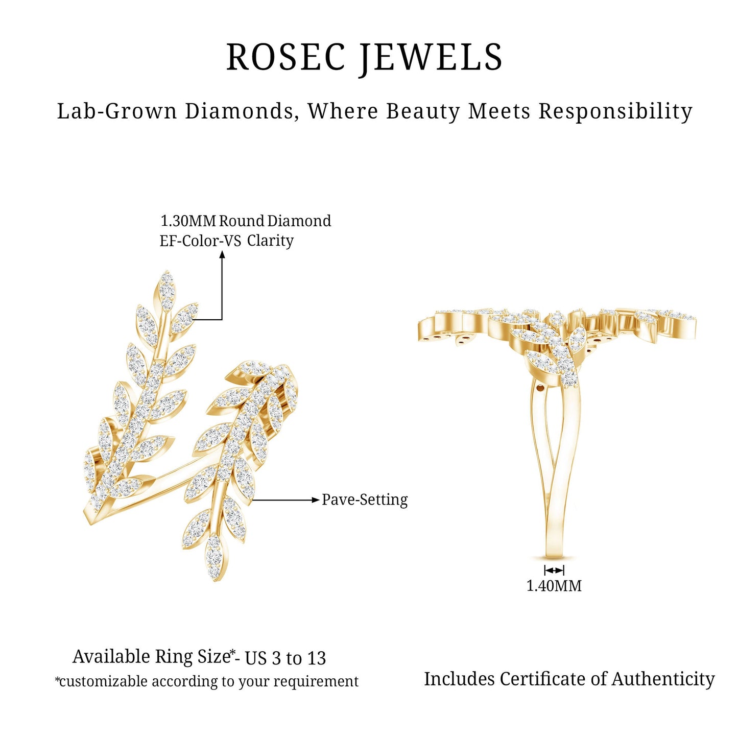 Certified Nature inspired Lab Grown Diamond Cocktail Ring for Women