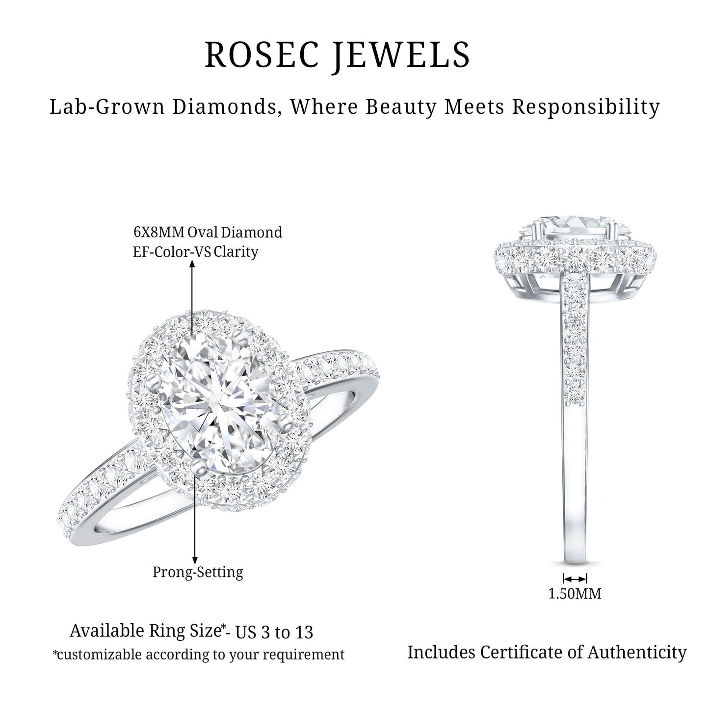 Certified 1.2 Carat Lab Grown Diamond Oval Shape Engagement Ring