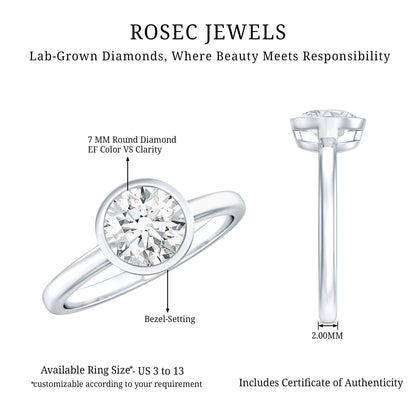 Brilliant Cut Bezel Set Lab Grown Diamond Simple Solitaire Ring