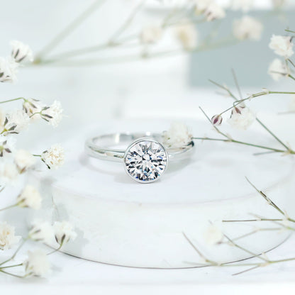 Brilliant Cut Bezel Set Lab Grown Diamond Simple Solitaire Ring