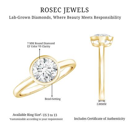 Brilliant Cut Bezel Set Lab Grown Diamond Simple Solitaire Ring