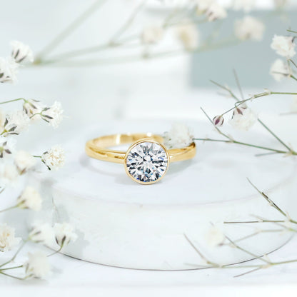 Brilliant Cut Bezel Set Lab Grown Diamond Simple Solitaire Ring