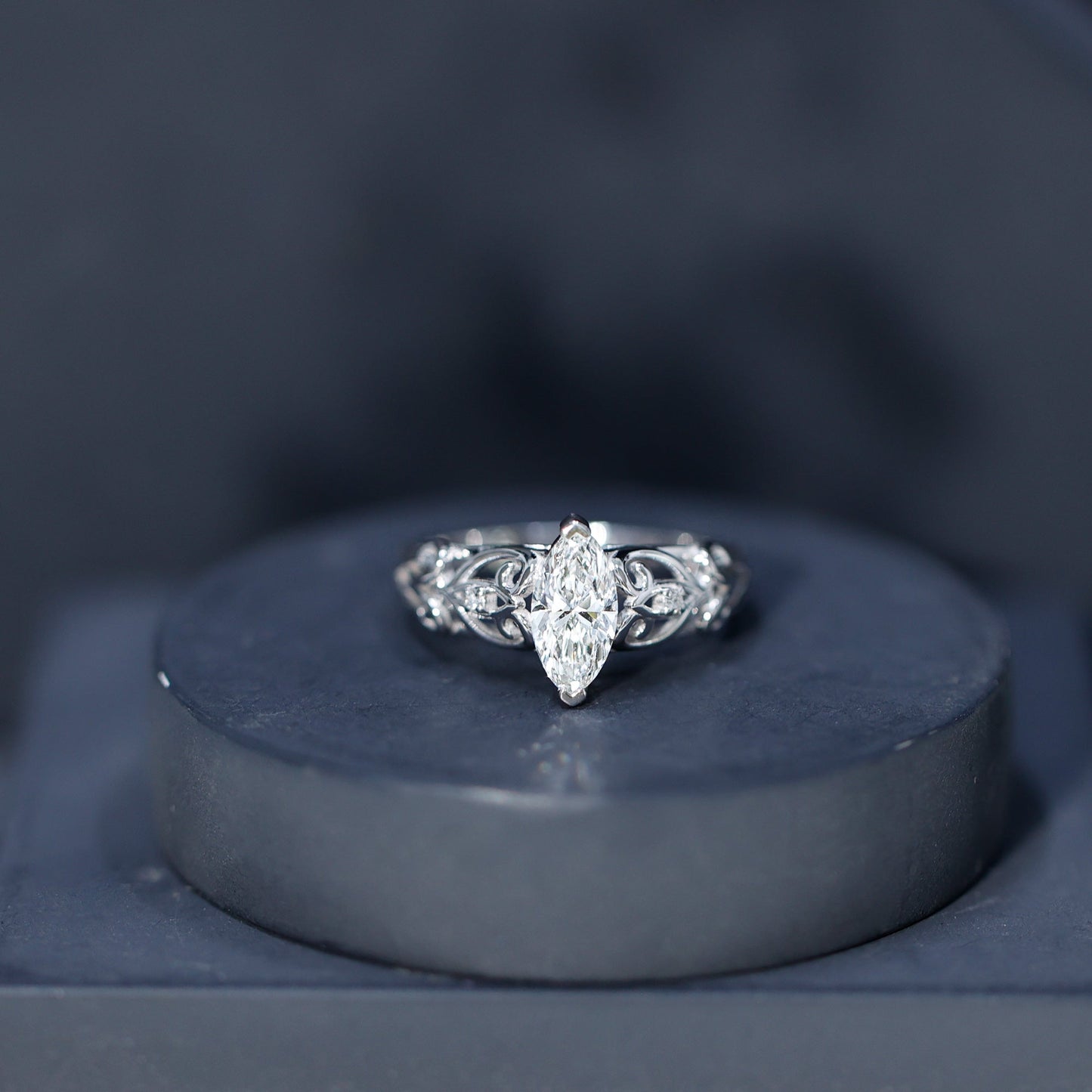 Marquise Cut Lab Grown Diamond Solitaire Filigree Engagement Ring