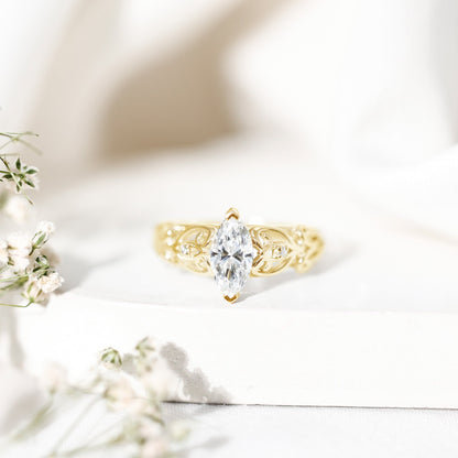 Marquise Cut Lab Grown Diamond Solitaire Filigree Engagement Ring