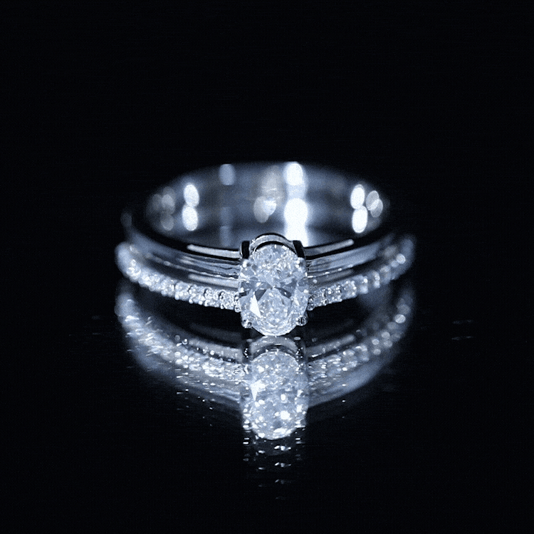 0.75 Carat Oval Cut Diamond Solitaire Double Band Engagement Ring For Her