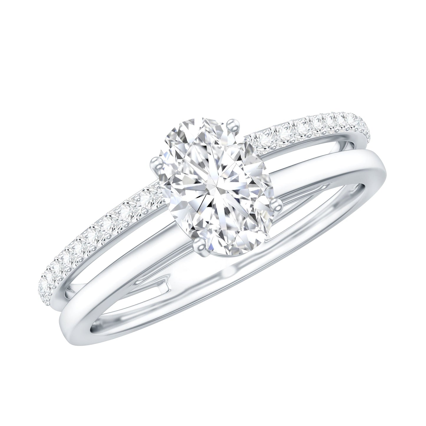 0.75 Carat Oval Cut Diamond Solitaire Double Band Engagement Ring For Her