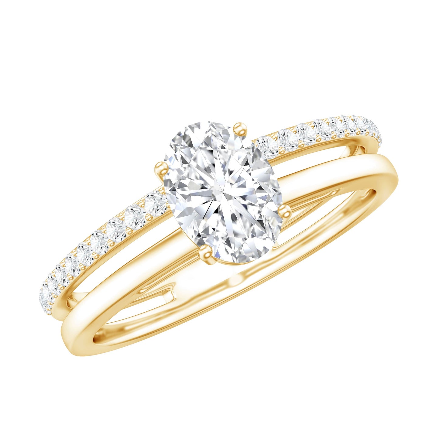 0.75 Carat Oval Cut Diamond Solitaire Double Band Engagement Ring For Her