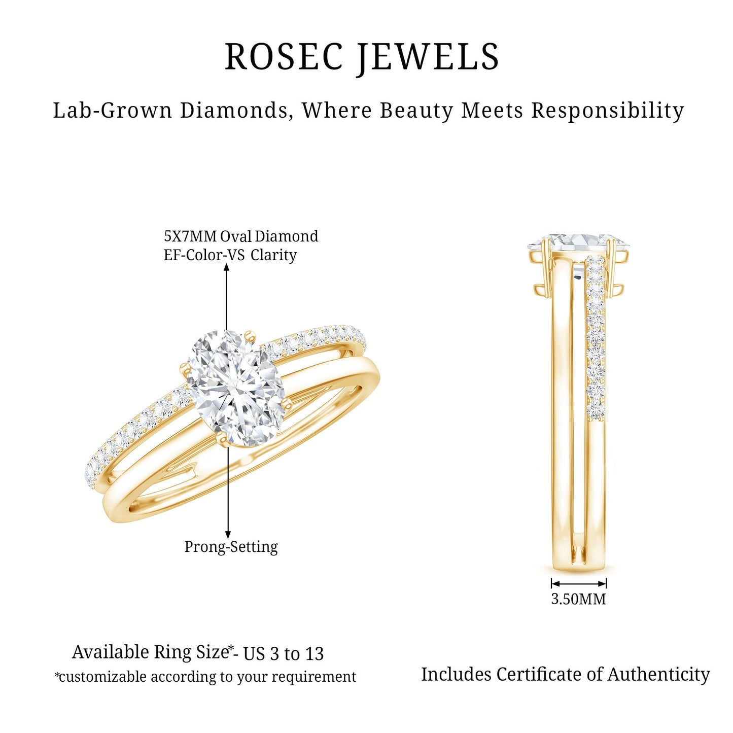 0.75 Carat Oval Cut Diamond Solitaire Double Band Engagement Ring For Her