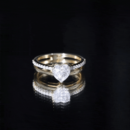 1.2 Carat Heart Shape Lab Grown Diamond Double Band Solitaire Ring