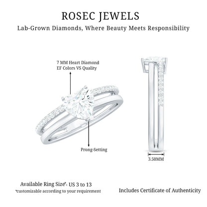1.2 Carat Heart Shape Lab Grown Diamond Double Band Solitaire Ring