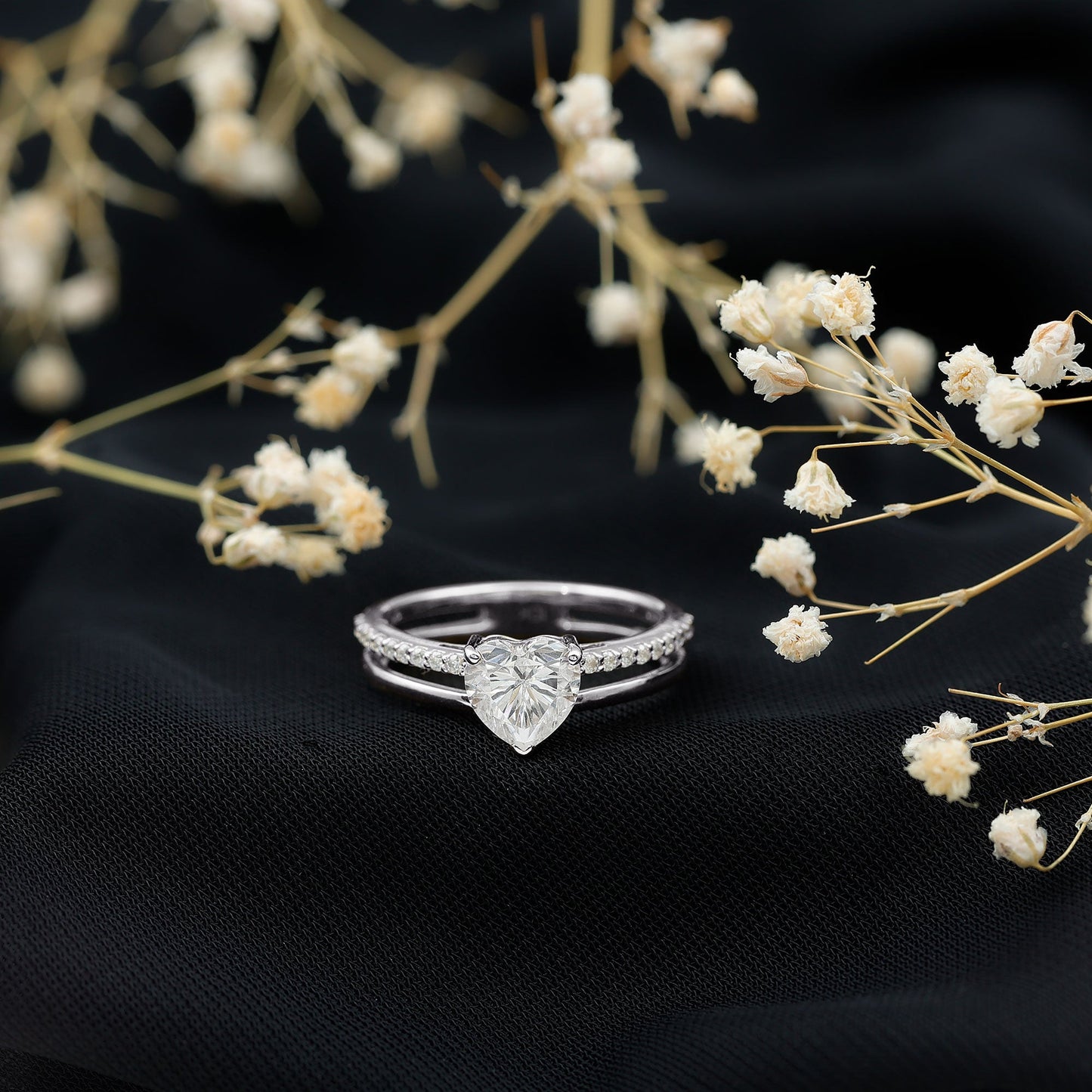 1.2 Carat Heart Shape Lab Grown Diamond Double Band Solitaire Ring