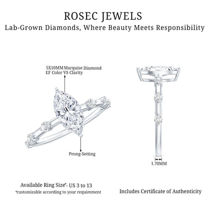 Marquise Shape Lab Grown Diamond Solitaire Ring With Certificate
