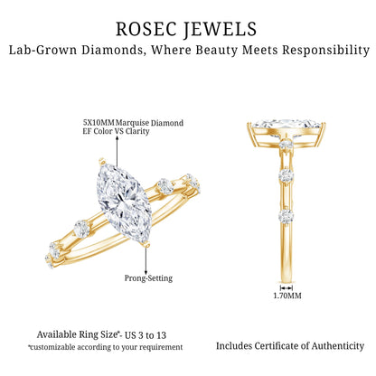 Marquise Shape Lab Grown Diamond Solitaire Ring With Certificate
