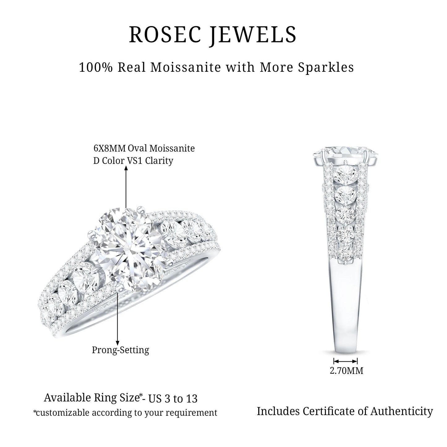 Lab Diamond Statement Engagement Ring With Side Stones