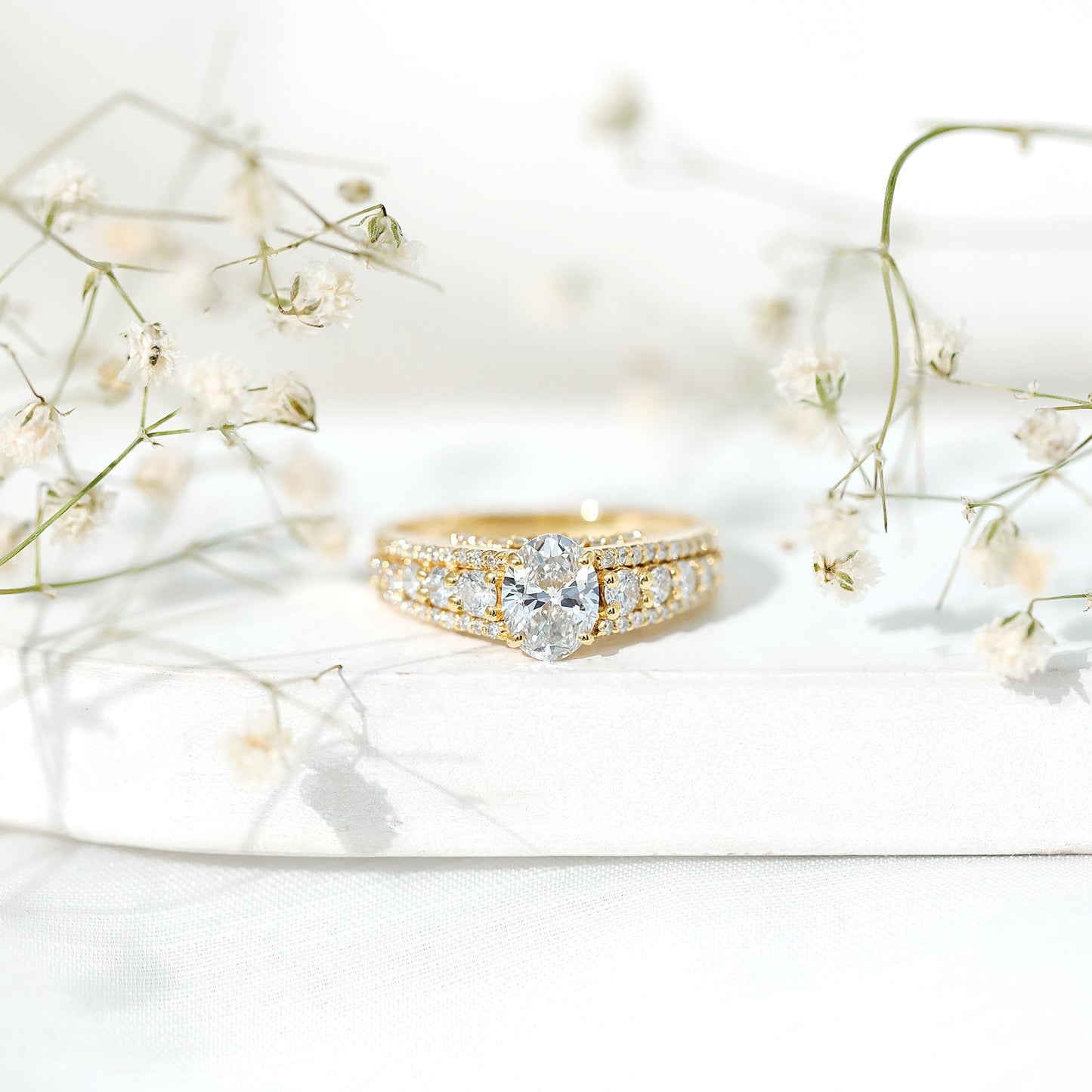 Lab Diamond Statement Engagement Ring With Side Stones