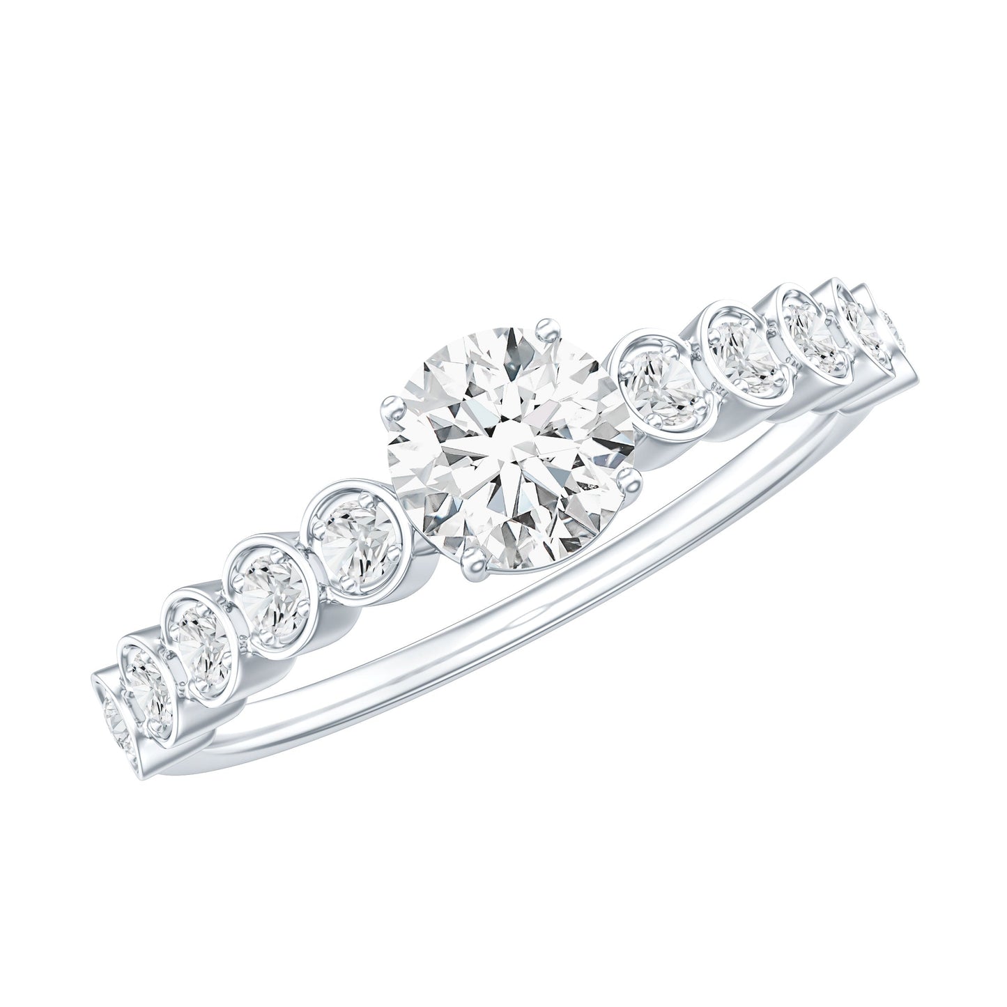 Round Brilliant Cut Lab Diamond Promise Ring with Side Stones