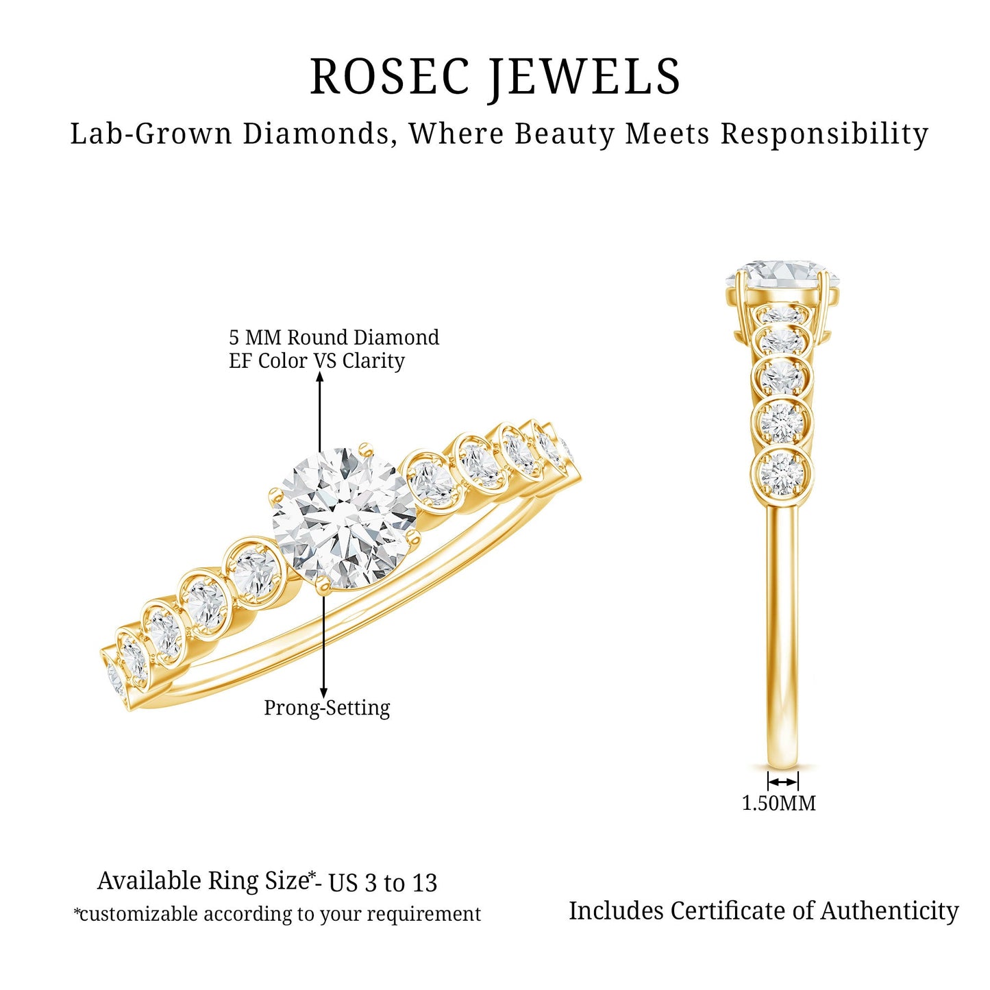 Round Brilliant Cut Lab Diamond Promise Ring with Side Stones