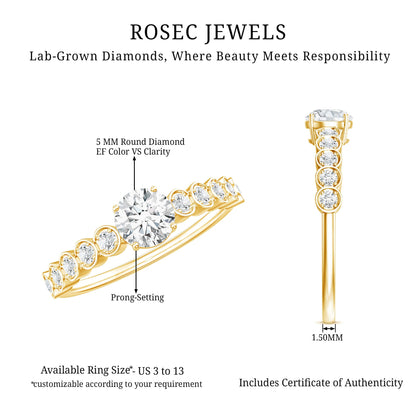 Round Brilliant Cut Lab Diamond Promise Ring with Side Stones
