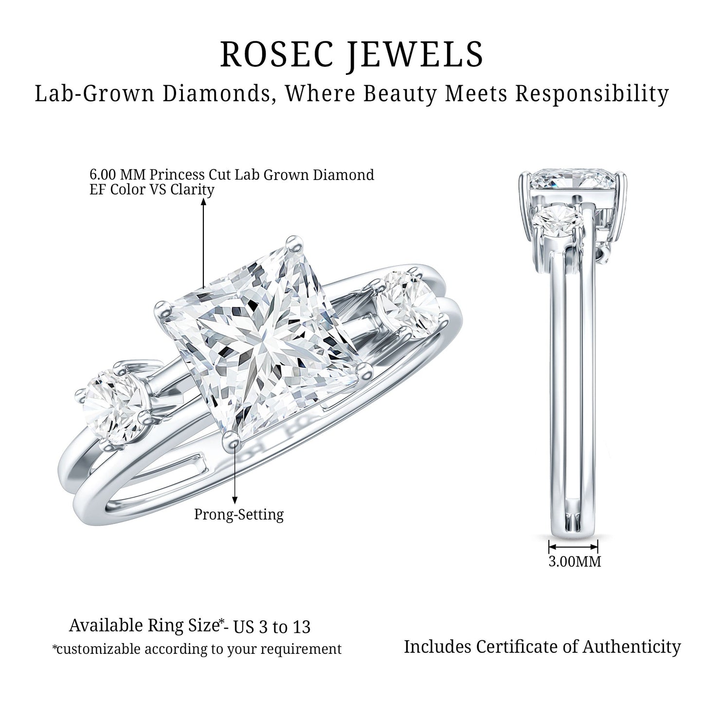 Princess Cut Lab Grown Diamond Double Band Ring