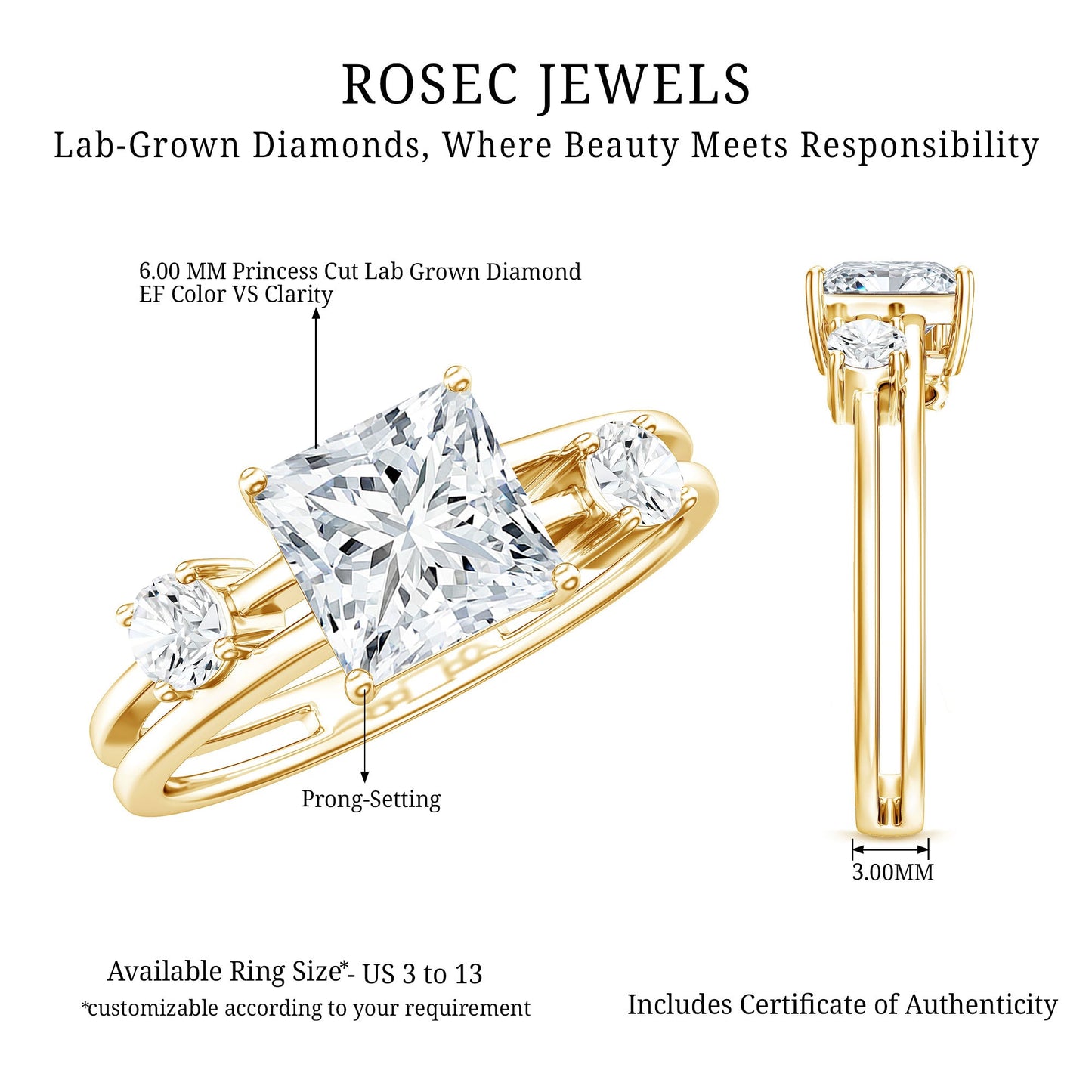 Princess Cut Lab Grown Diamond Double Band Ring
