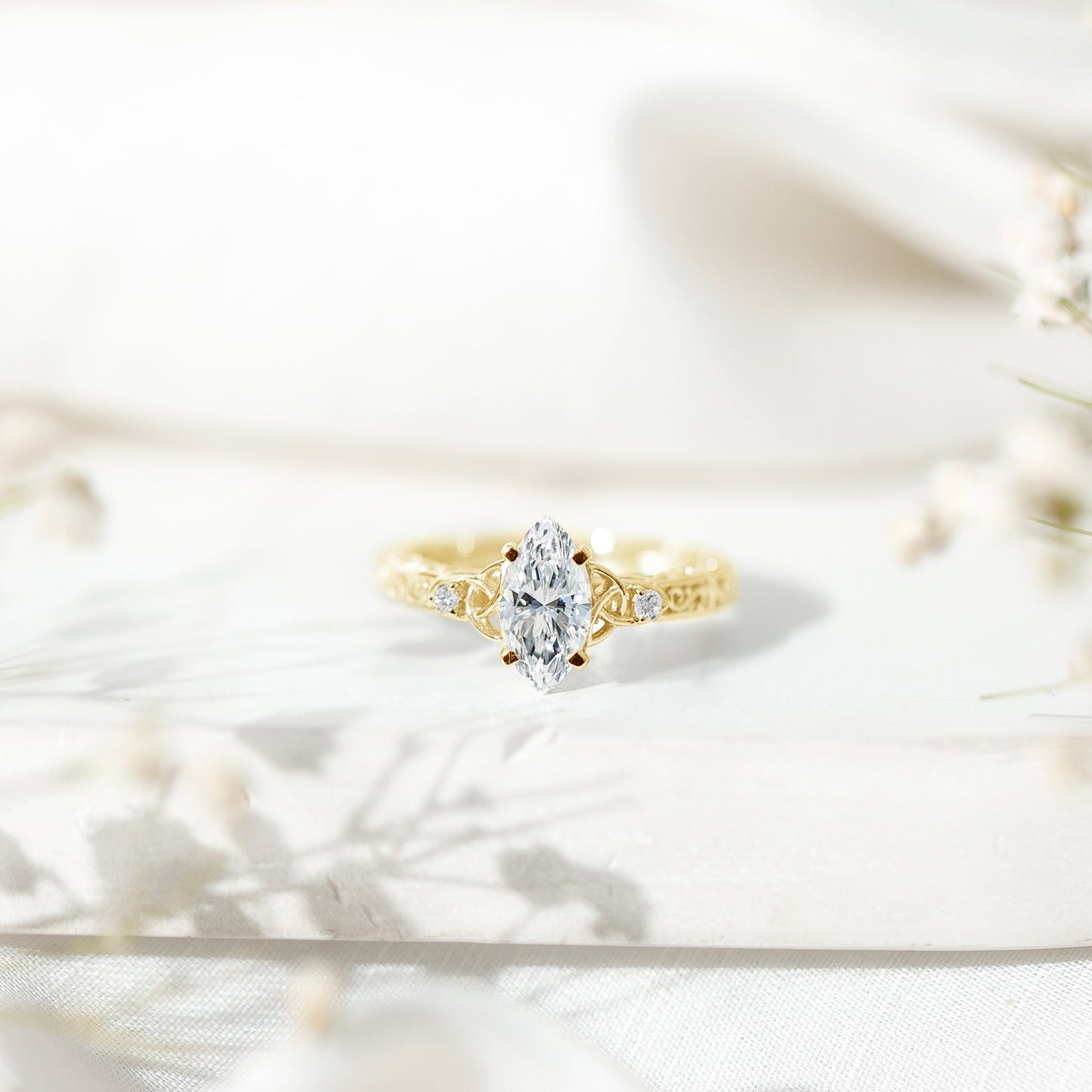 Lab Grown Diamond Marquise Engagement Ring with Celtic Knot Detail