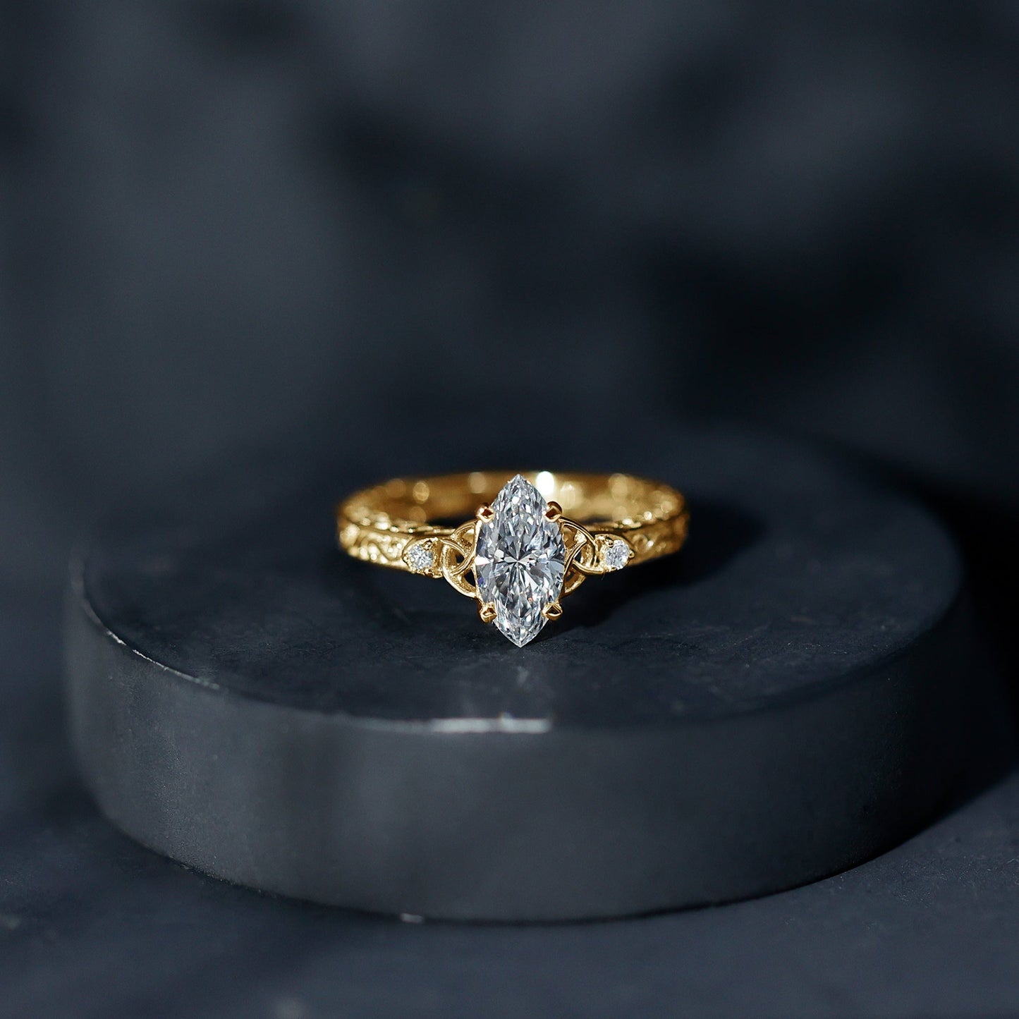 Lab Grown Diamond Marquise Engagement Ring with Celtic Knot Detail