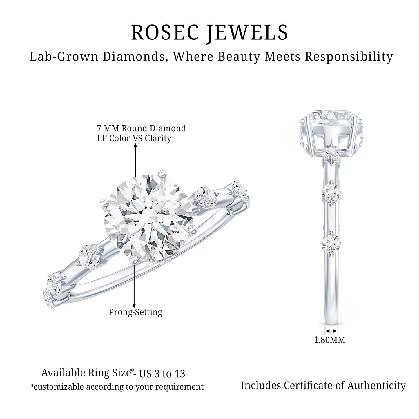 Round Brilliant Cut Lab Grown Diamond Traditional Engagement Ring