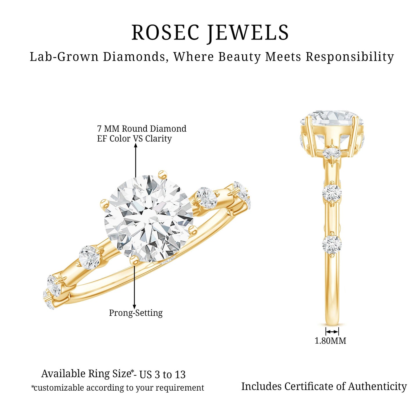 Round Brilliant Cut Lab Grown Diamond Traditional Engagement Ring