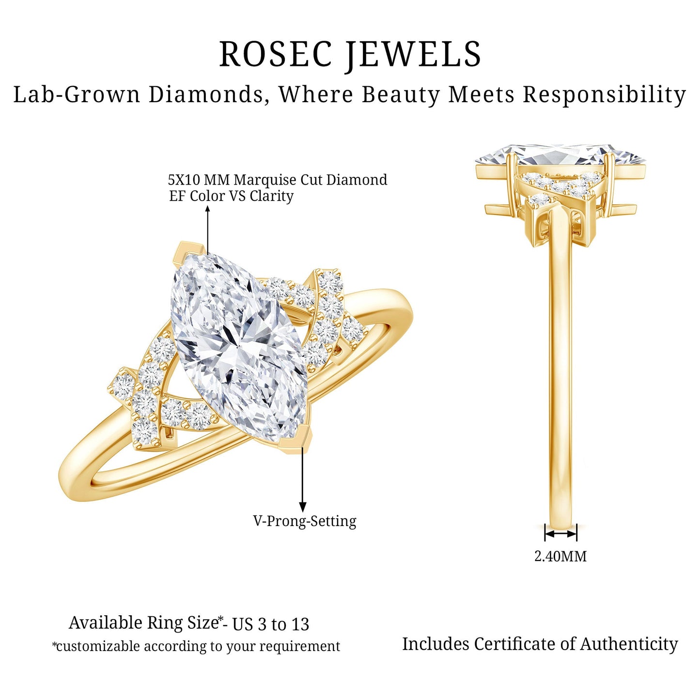 Lab Grown Diamond 1 Carat Marquise Engagement Ring