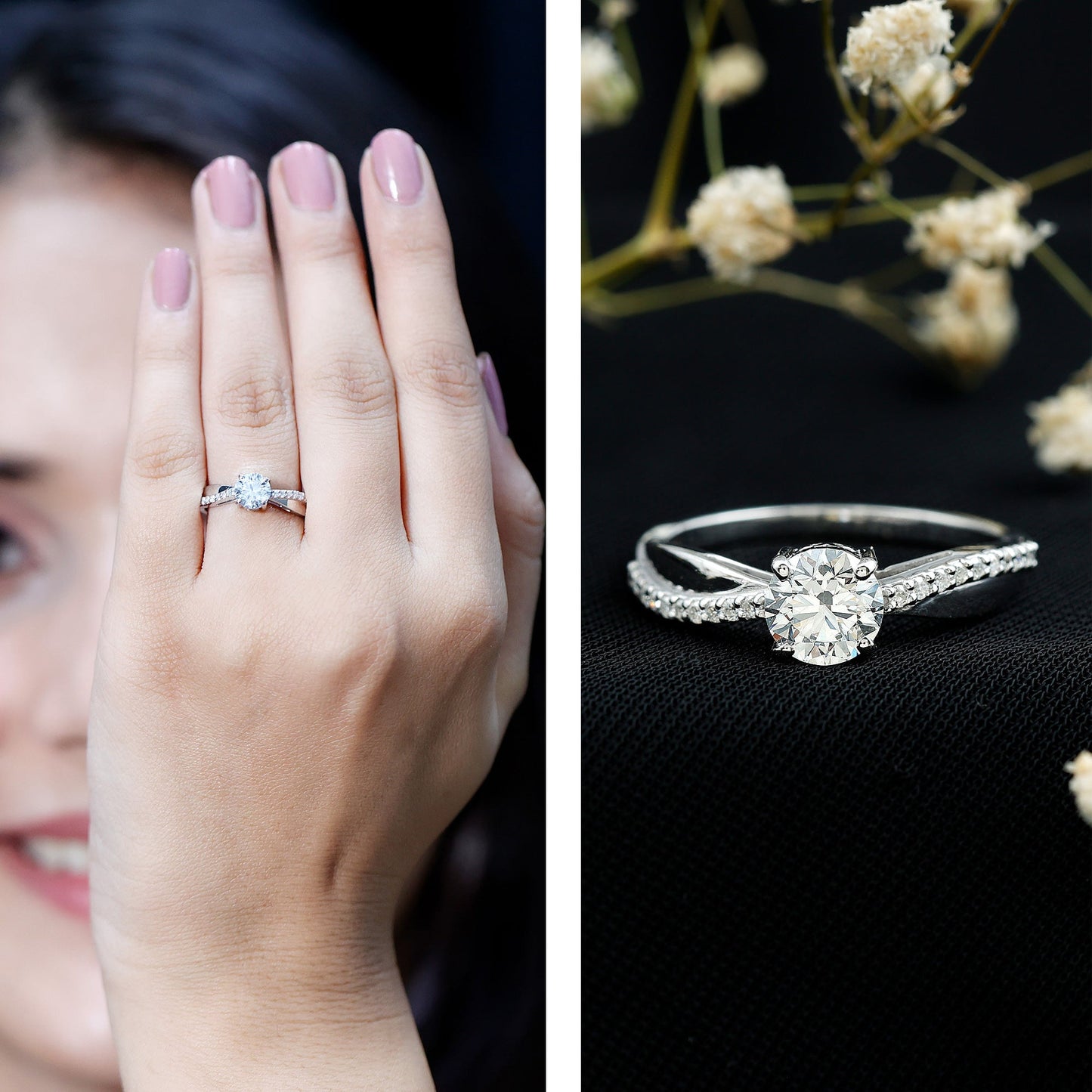 Certified Lab Grown Diamond Engagement Ring With Bypass Details