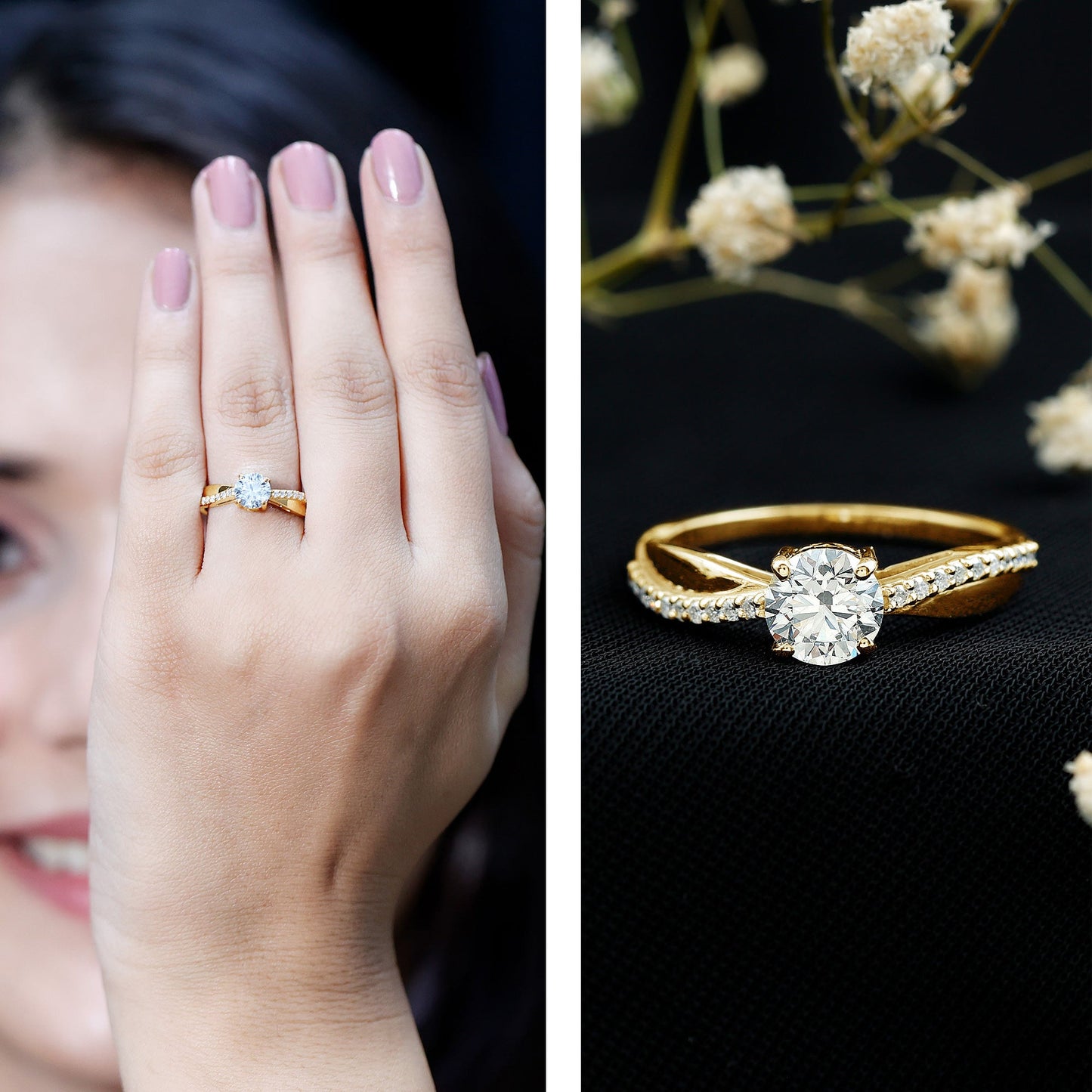 Certified Lab Grown Diamond Engagement Ring With Bypass Details