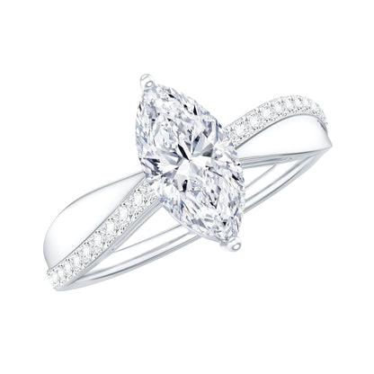 Certified 1 CT Marquise Diamond Solitaire Ring with Side Stones