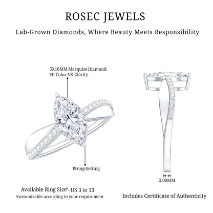 Certified 1 CT Marquise Diamond Solitaire Ring with Side Stones