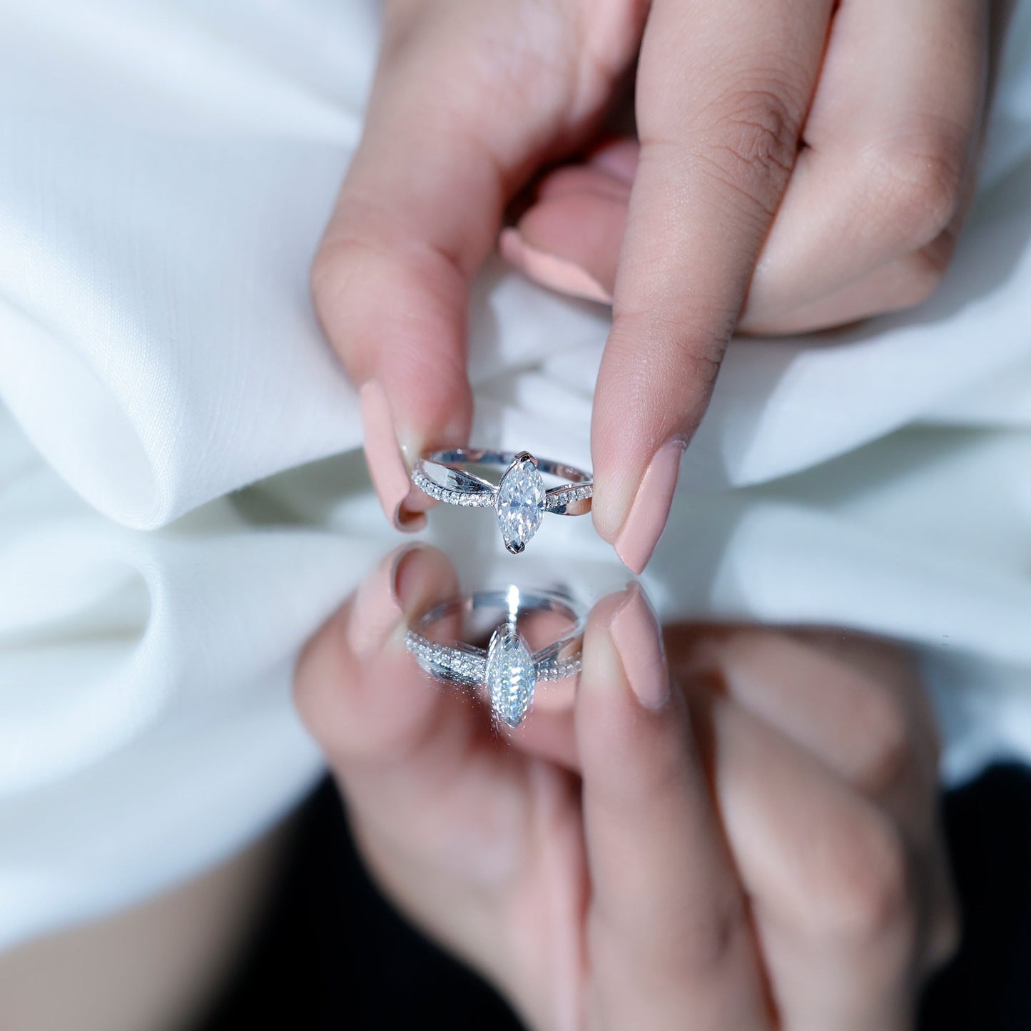 Certified 1 CT Marquise Diamond Solitaire Ring with Side Stones