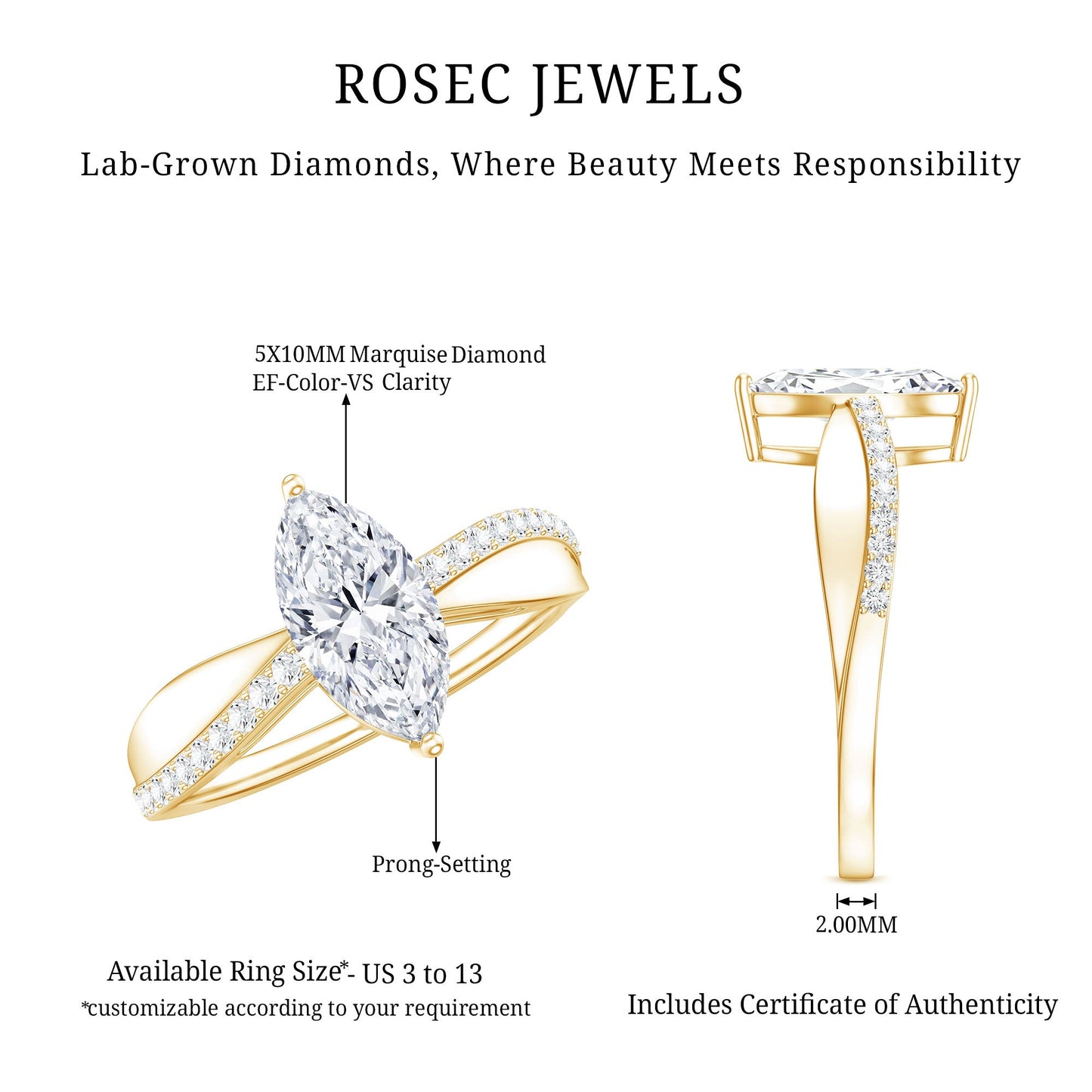 Certified 1 CT Marquise Diamond Solitaire Ring with Side Stones