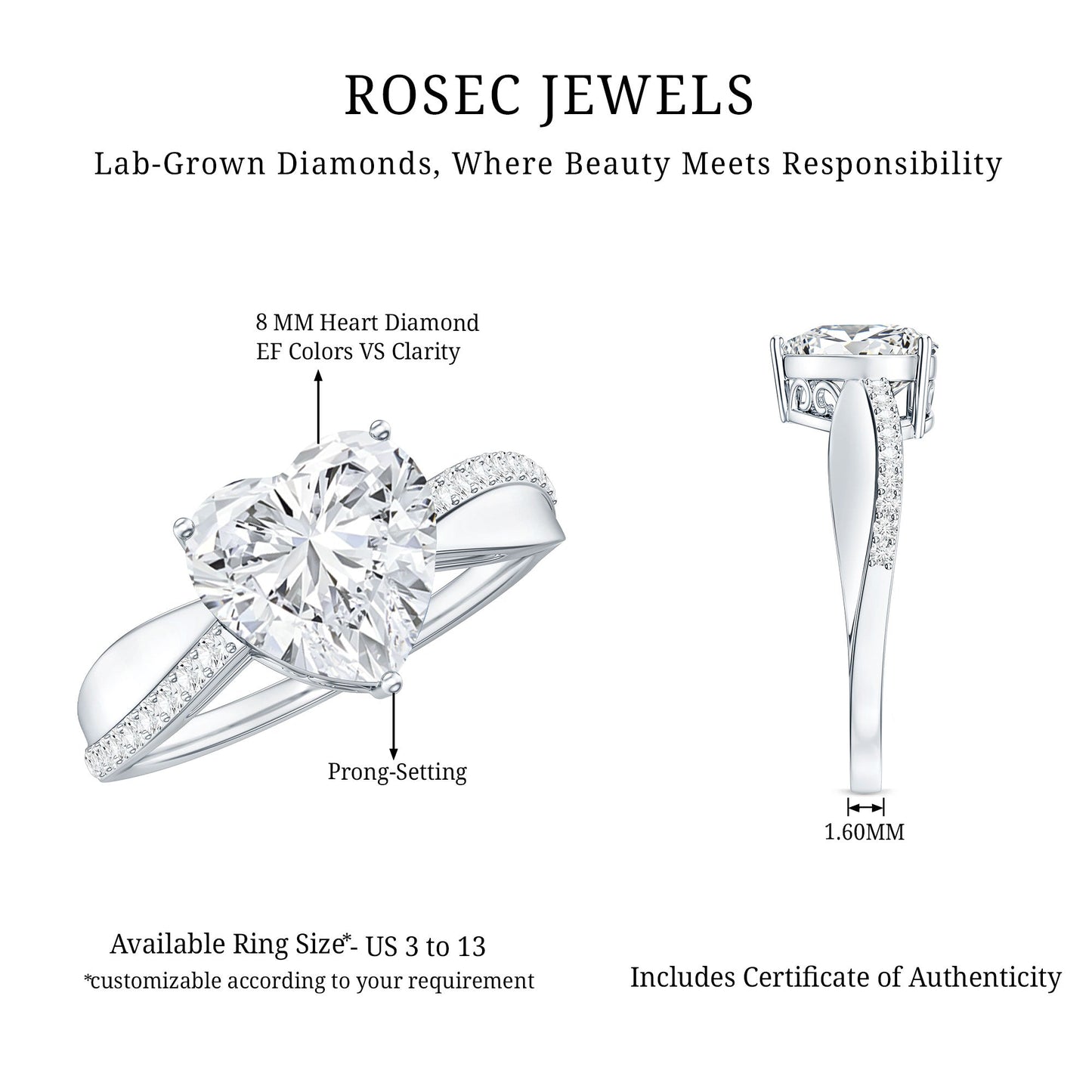 Lab Grown Diamond Heart Engagement Ring With Bypass Details