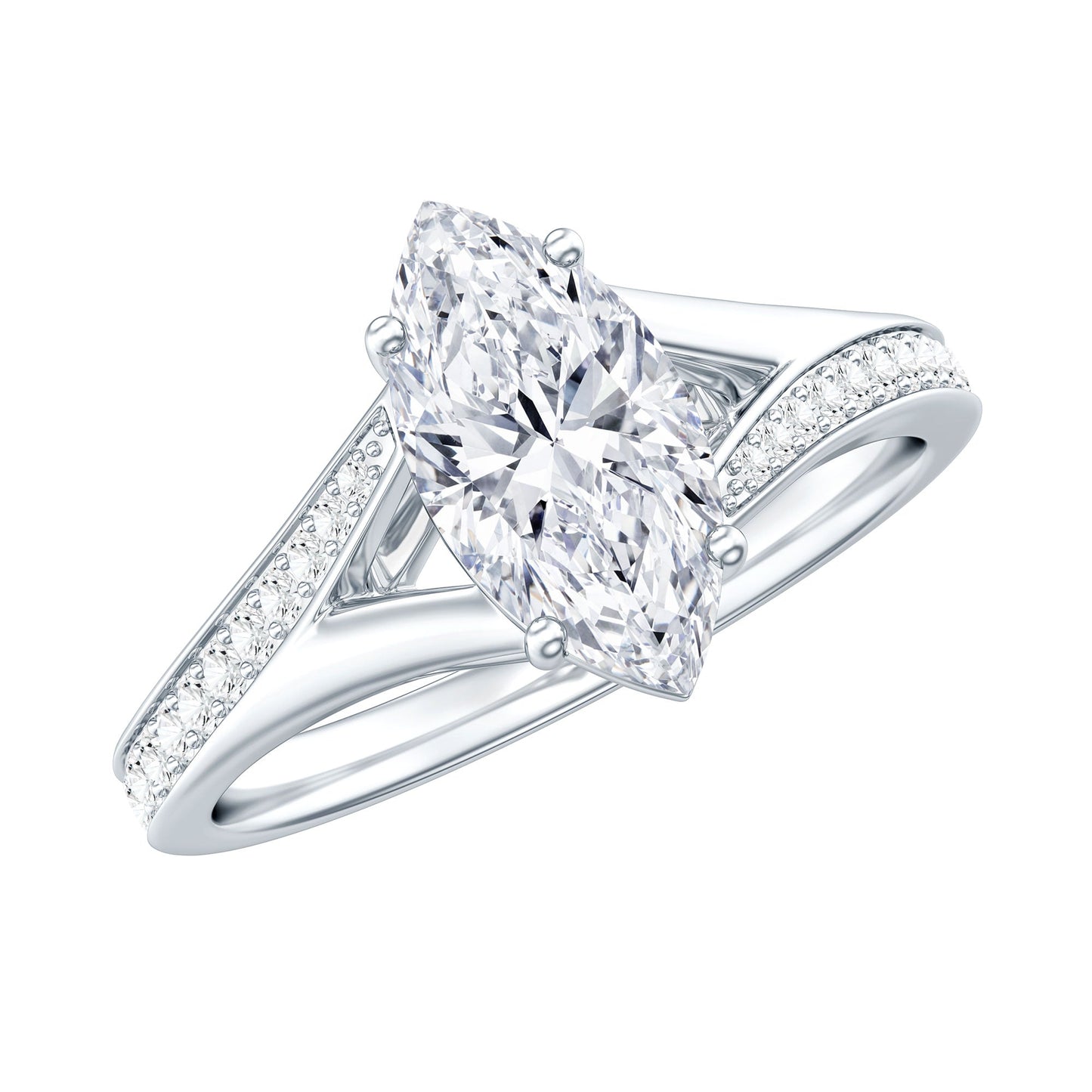 Brilliant Cut Lab Grown Diamond Marquise Engagement Ring with Split Shank