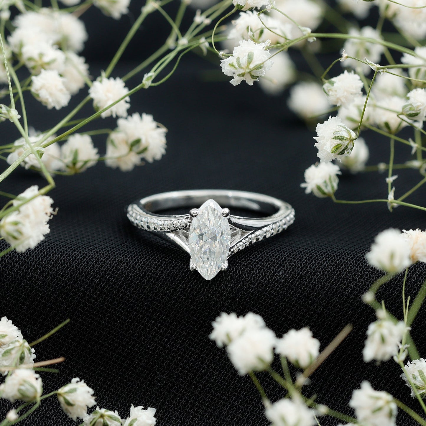 Brilliant Cut Lab Grown Diamond Marquise Engagement Ring with Split Shank