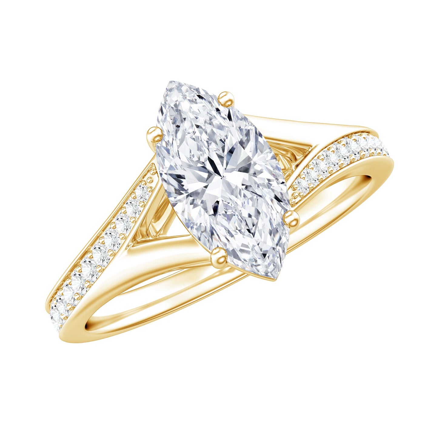 Brilliant Cut Lab Grown Diamond Marquise Engagement Ring with Split Shank