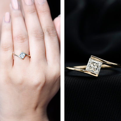 0.8 Carat Princess Cut Lab Grown Diamond Ring With Tension Setting