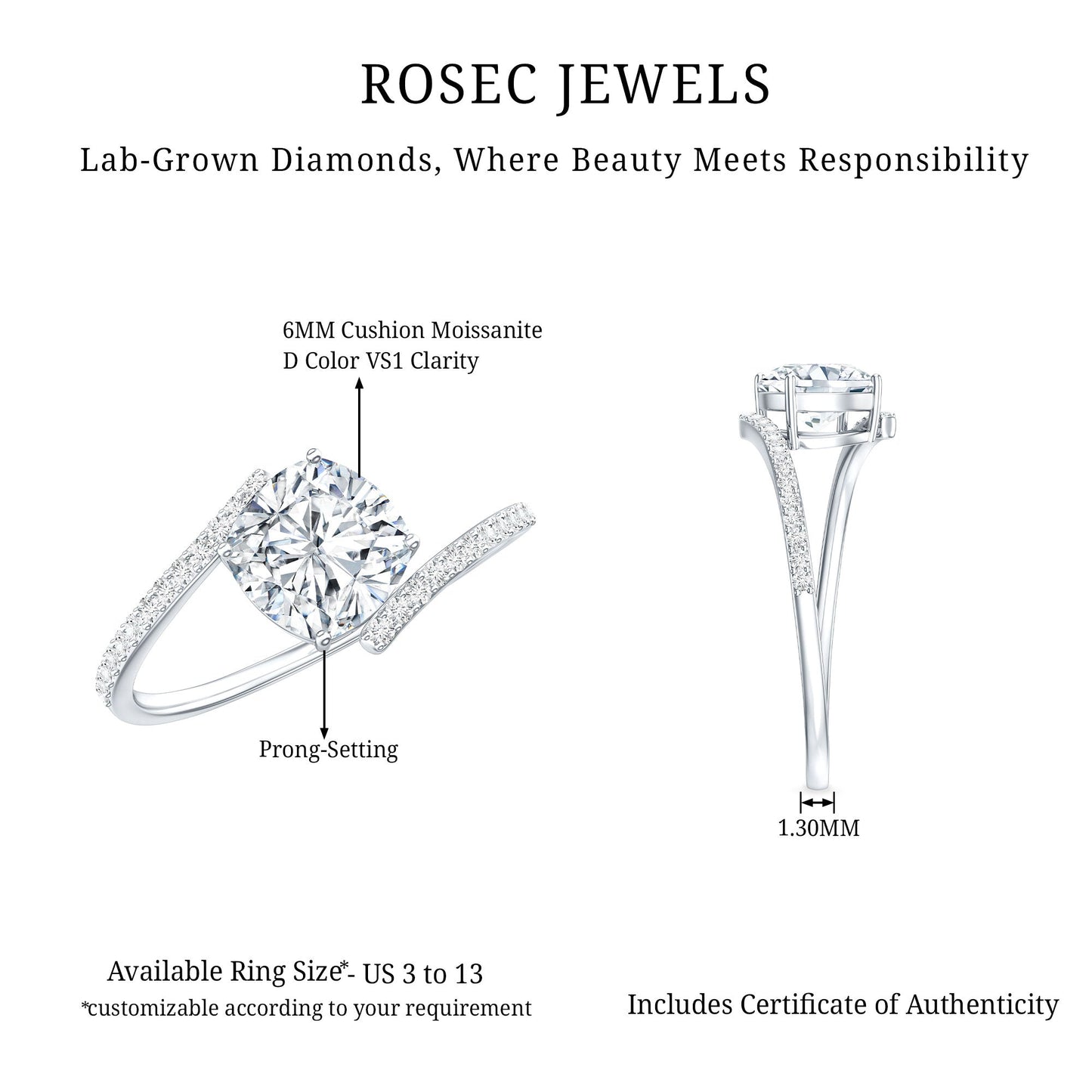 Lab Diamond Engagement Bypass Cushion Engagement Ring