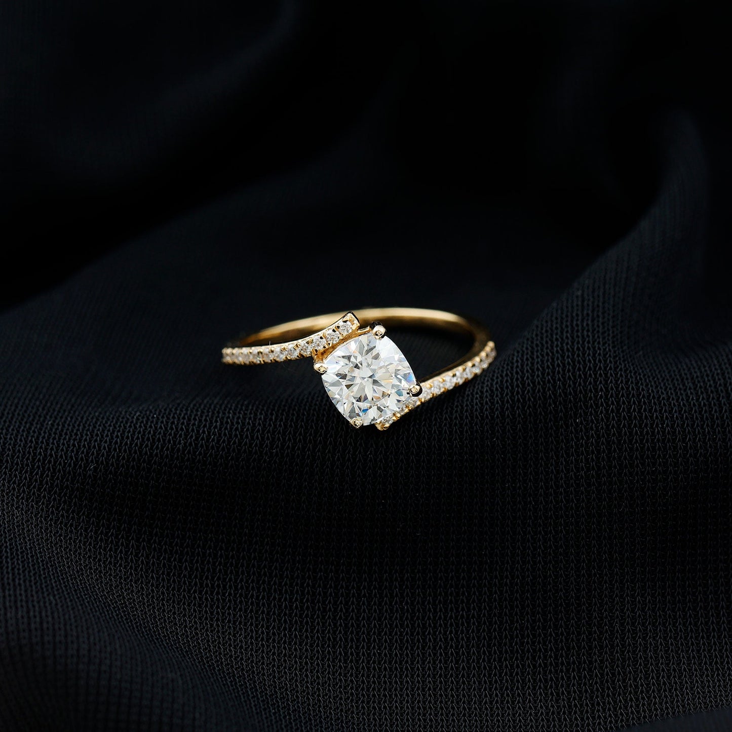 Lab Diamond Engagement Bypass Cushion Engagement Ring