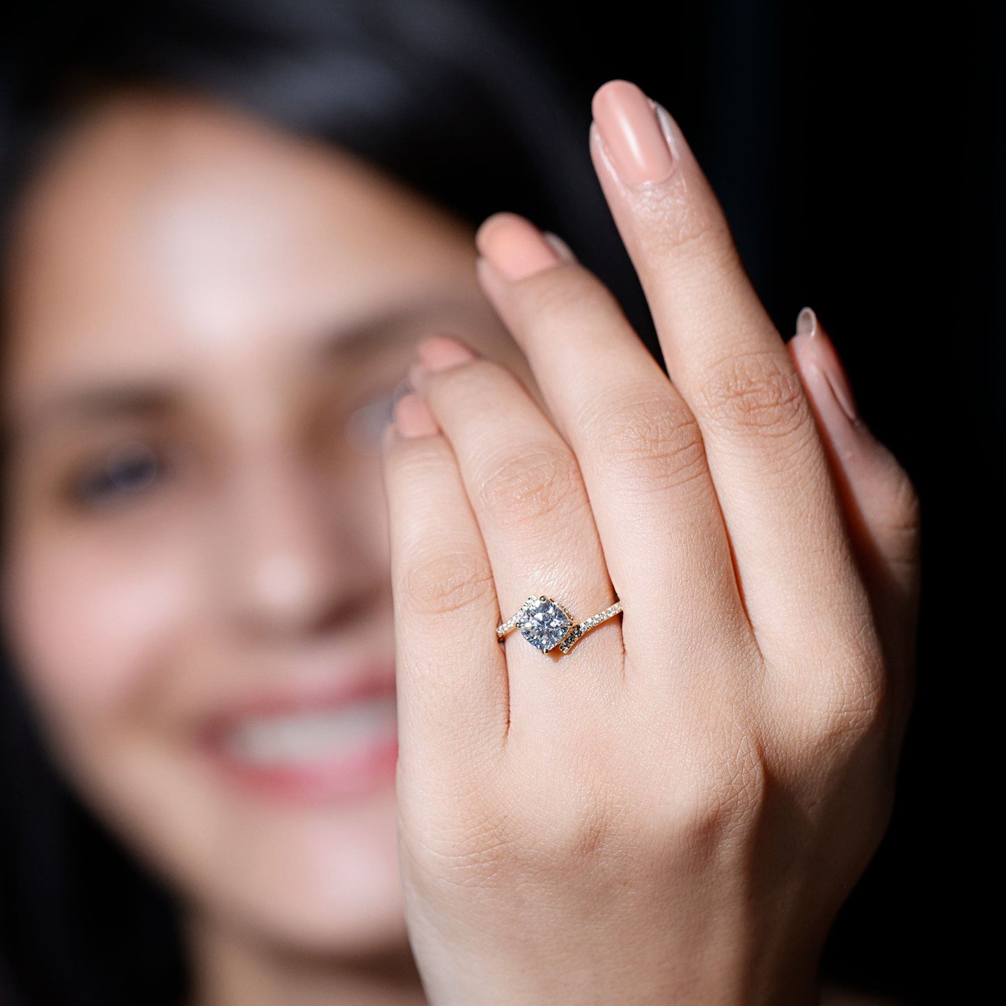 Lab Diamond Engagement Bypass Cushion Engagement Ring