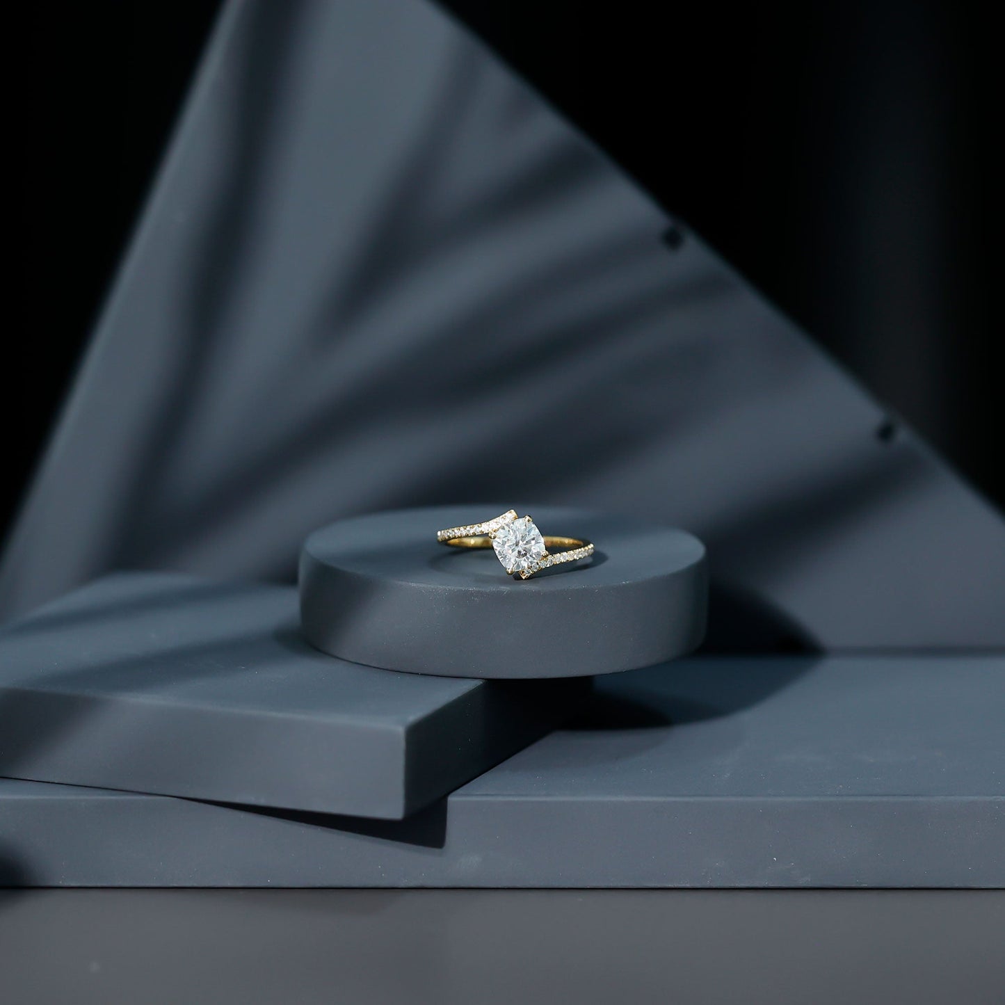 Lab Diamond Engagement Bypass Cushion Engagement Ring