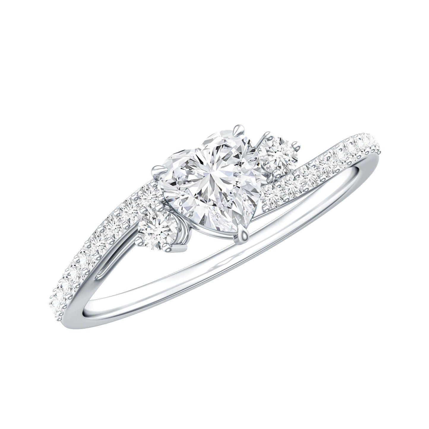 1.5 Carat Heart Shaped Lab Grown Diamond Engagement Rings With Bypass Shank