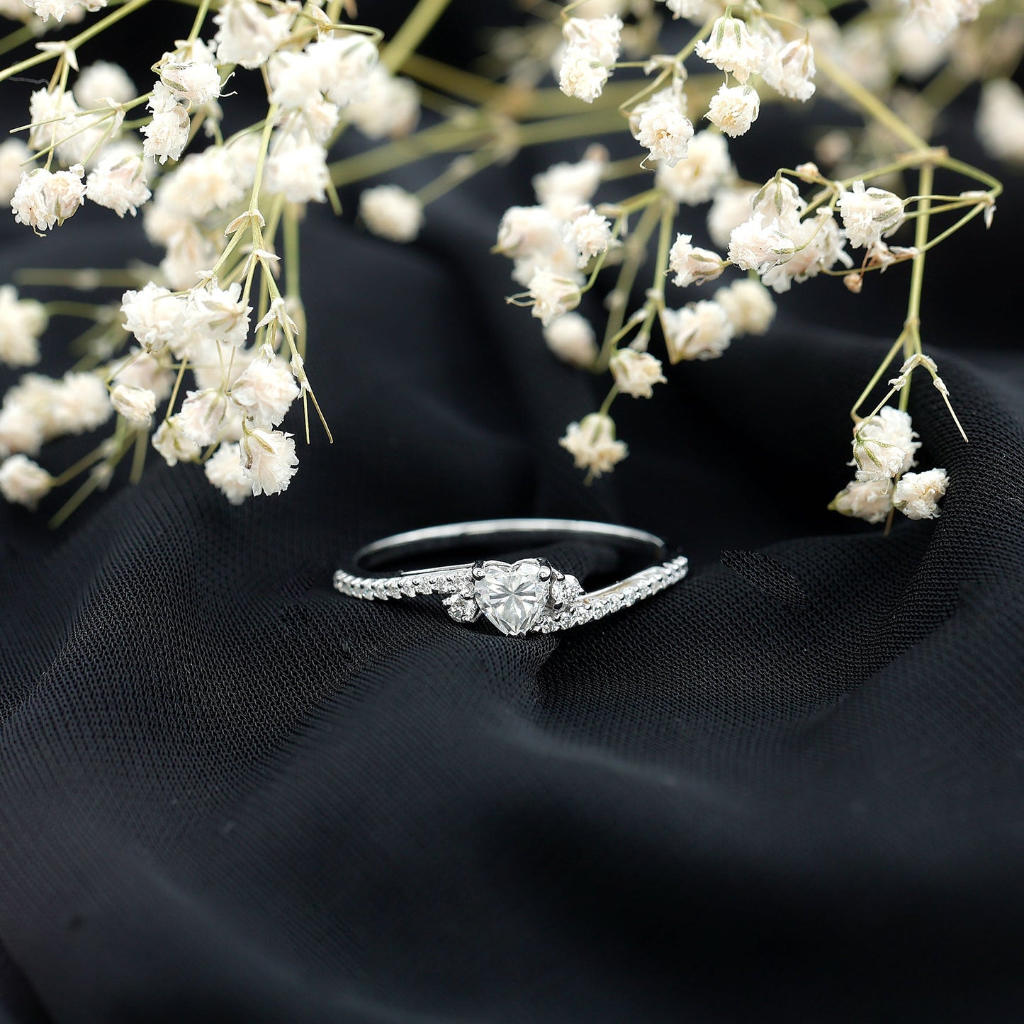 1.5 Carat Heart Shaped Lab Grown Diamond Engagement Rings With Bypass Shank