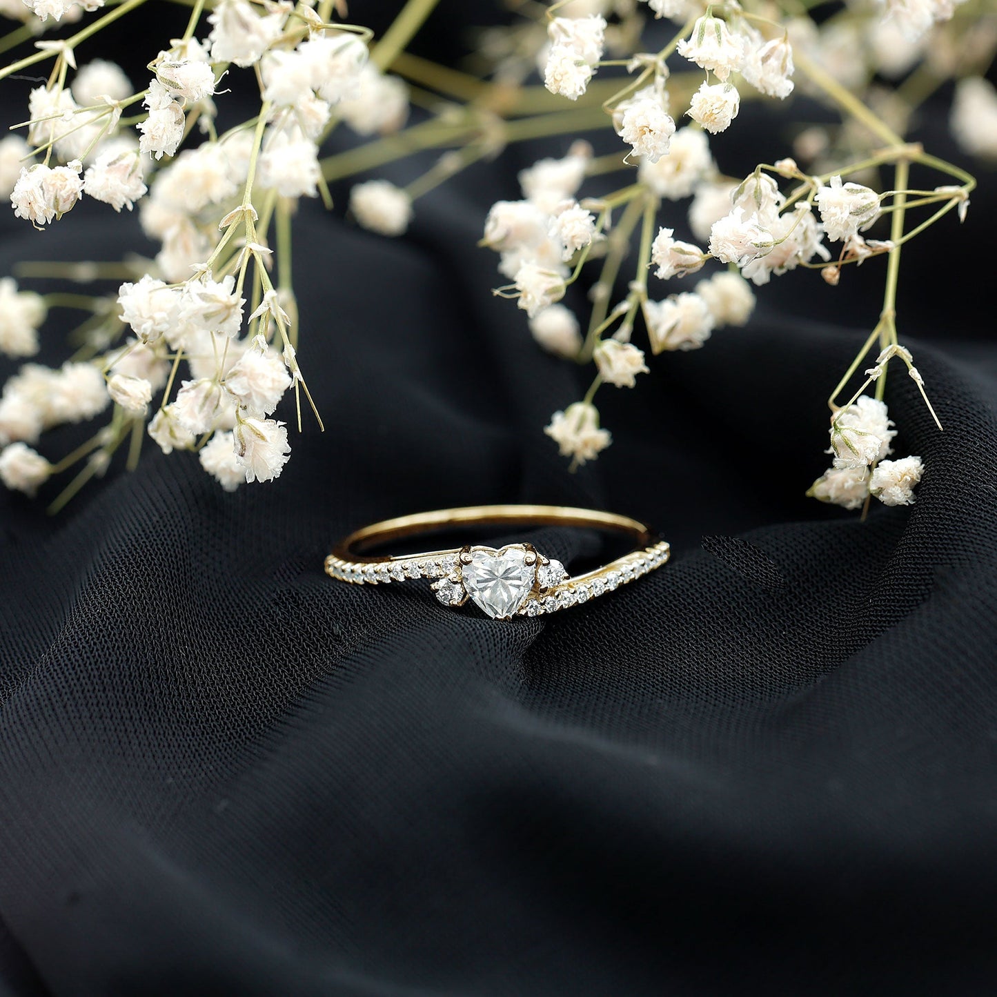 1.5 Carat Heart Shaped Lab Grown Diamond Engagement Rings With Bypass Shank