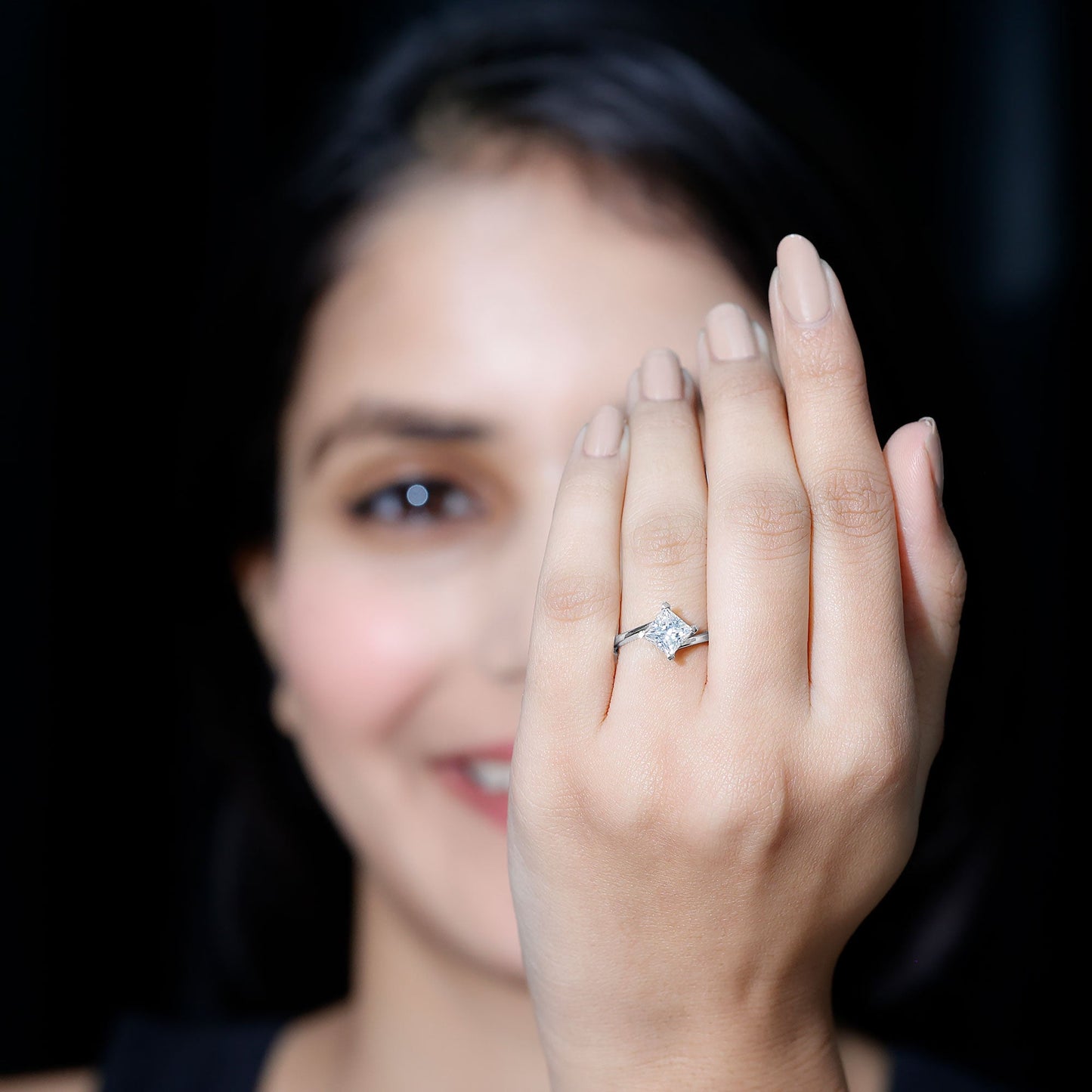 Princess Cut Lab Grown Diamond Bypass Engagement Ring for Women