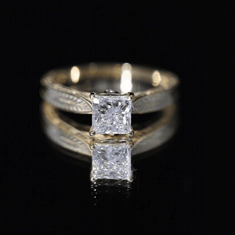 Lab Grown Diamond Engraved Solitaire Engagement Ring in Claw Set