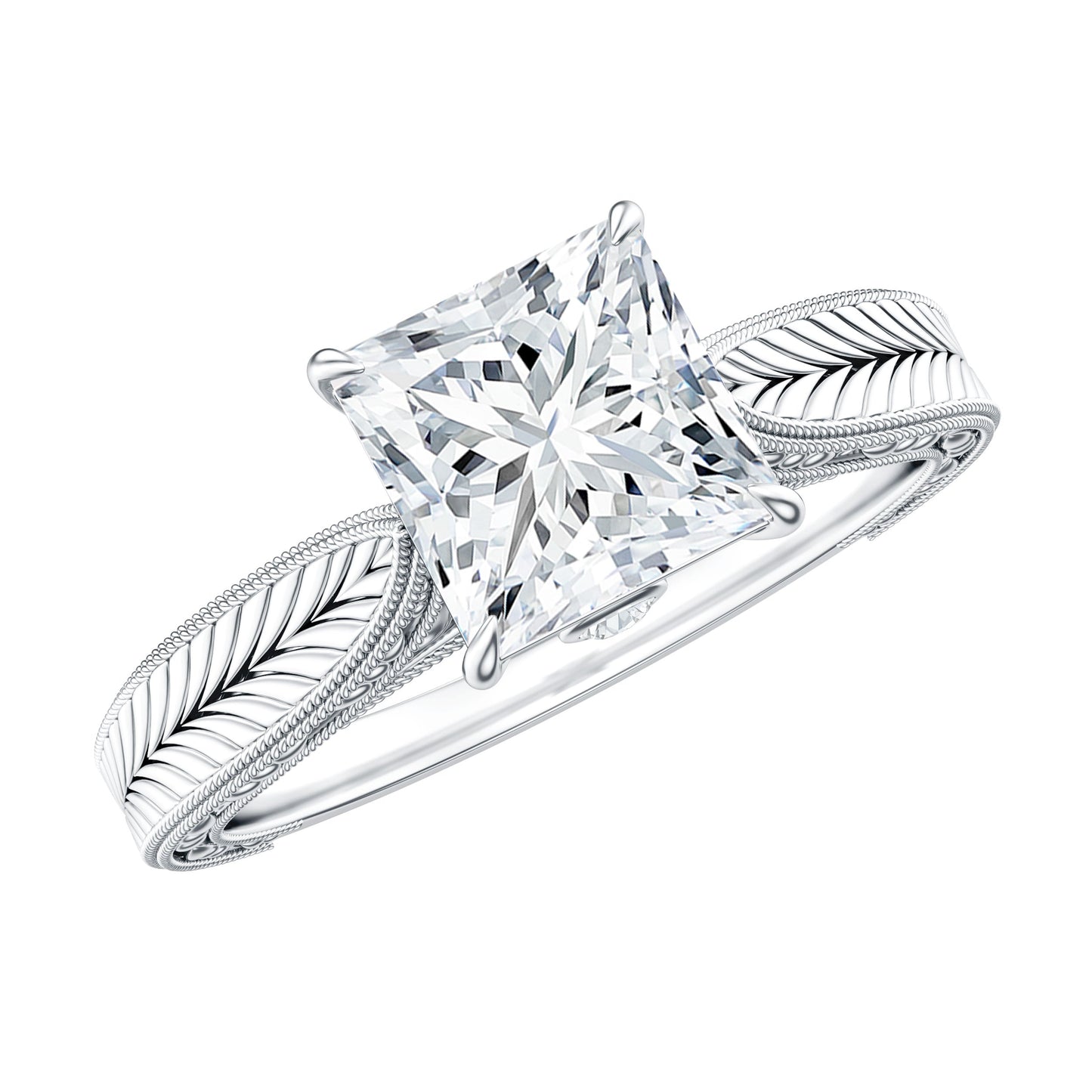 Lab Grown Diamond Engraved Solitaire Engagement Ring in Claw Set